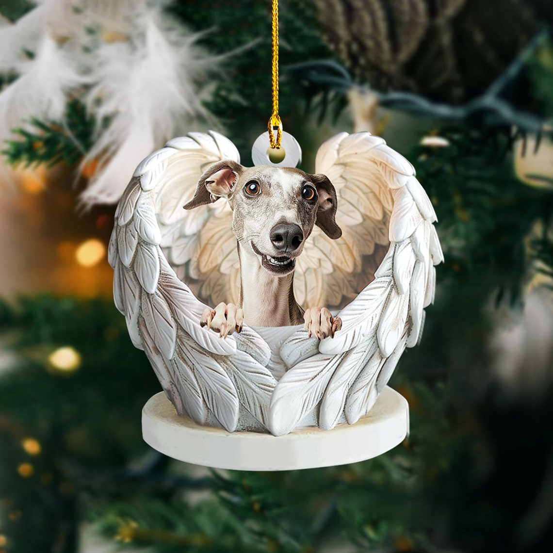 Whippet Dog Angel Wings Christmas Ornament Gift, Cute Whippet Dog Christmas Ornament Decor