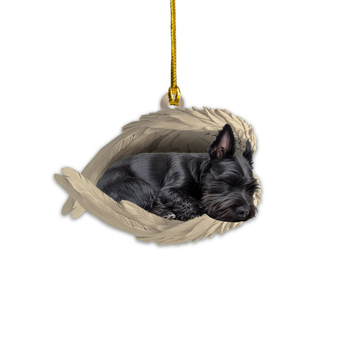 Scottish Terrier Dog Sleeping Angel Wings Ornament, Cute Dog Christmas Ornament Decor