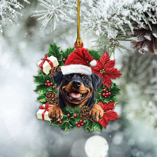 Rottweiler Dog Christmas Wreath Ornament, Ornament Rottweiler Dog Christmas Decor Gift