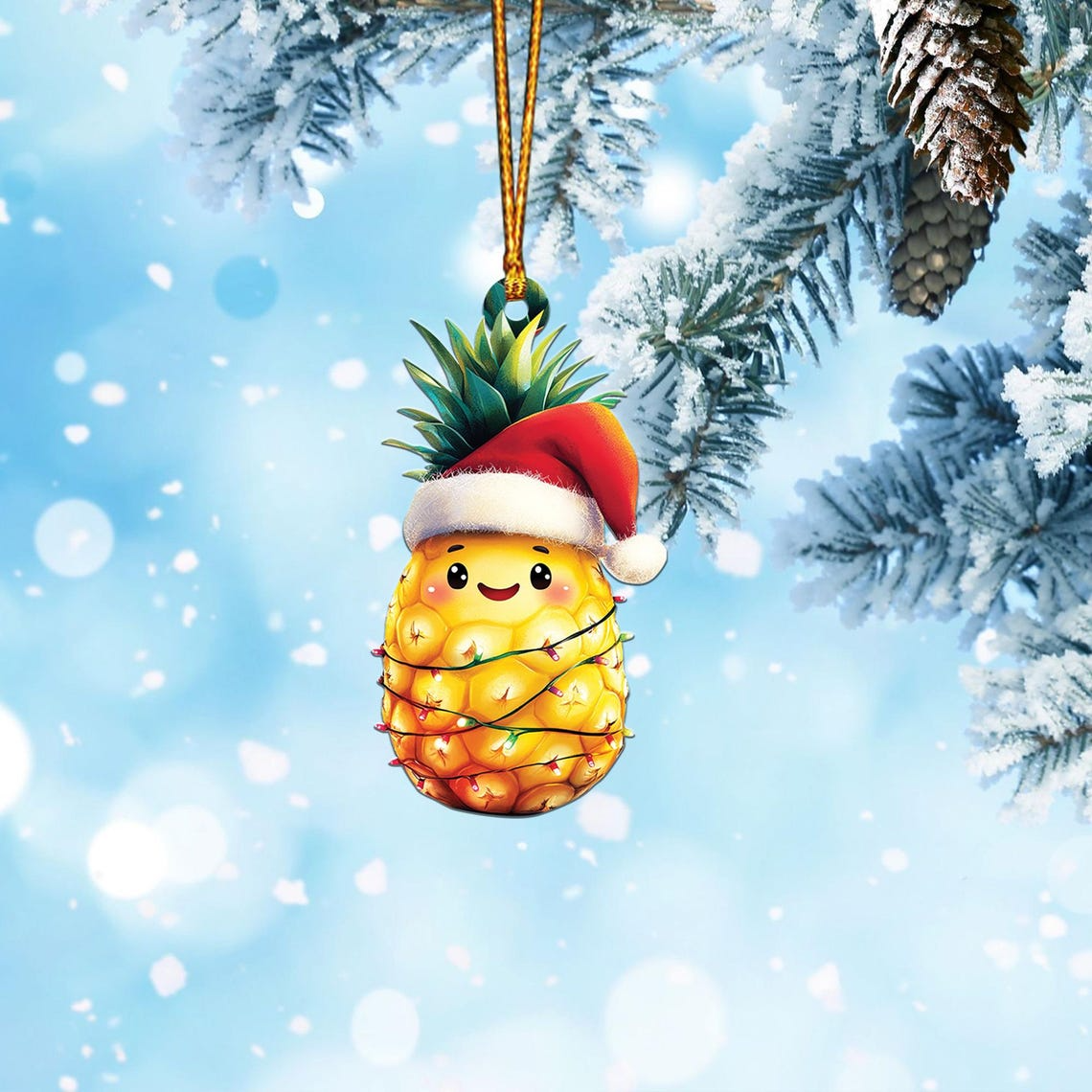 Cute Pineapple Christmas Tree Ornament, Christmas Pineapple Flat Hanging Ornament Decor