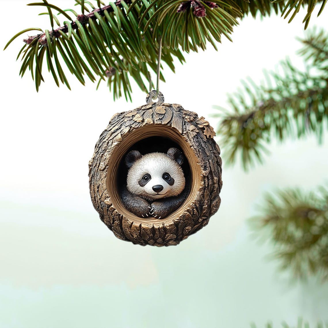 Panda Flat Hanging Christmas Ornament, Cute Panda Rearview Mirror Car Ornament Decor Holiday