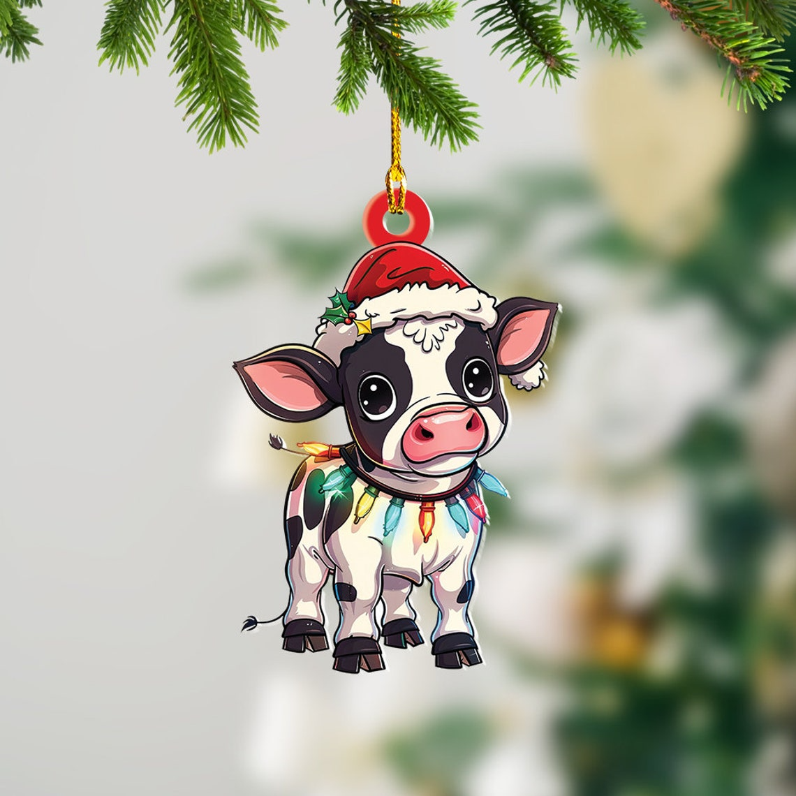 Lovely Cow Hanging Christmas Lights Ornament, Cow Christmas Tree Ornament Decor Gift Holiday