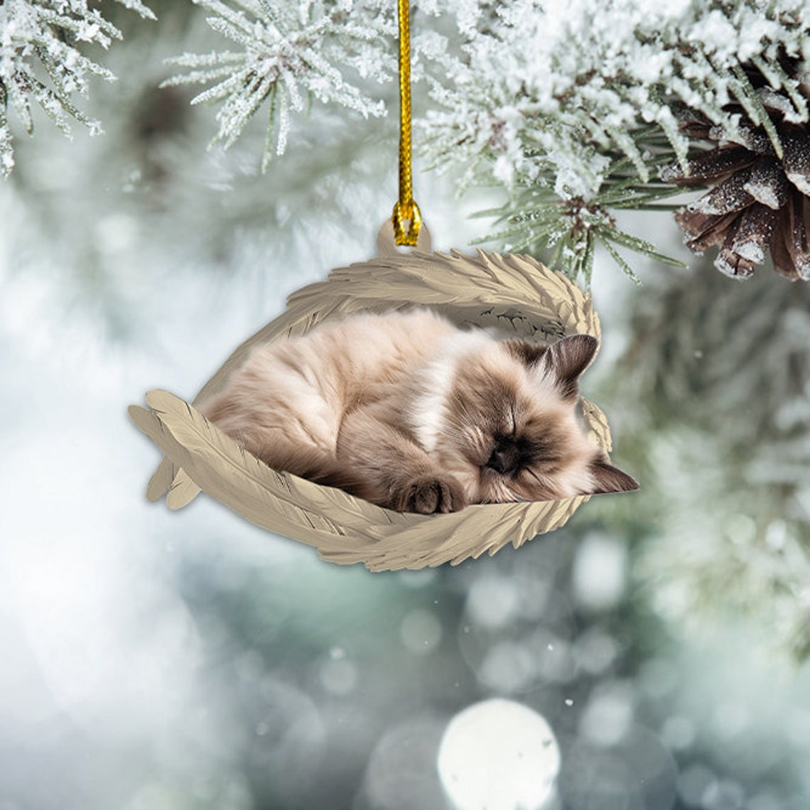 Cute Himalayan Cat Sleeping Angel Christmas Ornament, Himalayan Cat Angel Wings Hanging Ornament