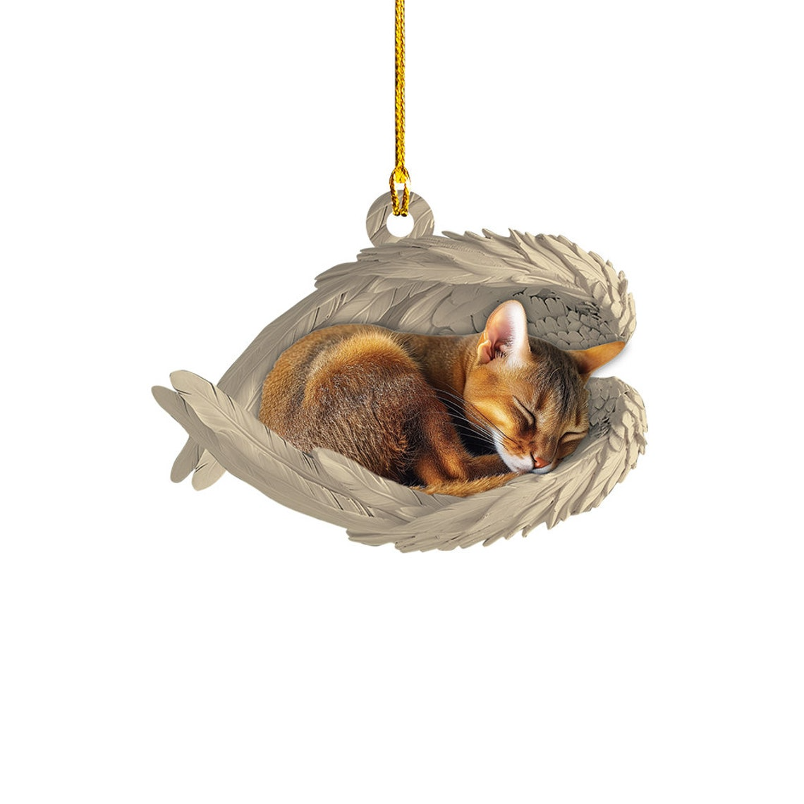 Abyssinian Cat Sleeping Angel Ornament Gift, Cute Cat Angel Hanging Christmas Ornament Gift