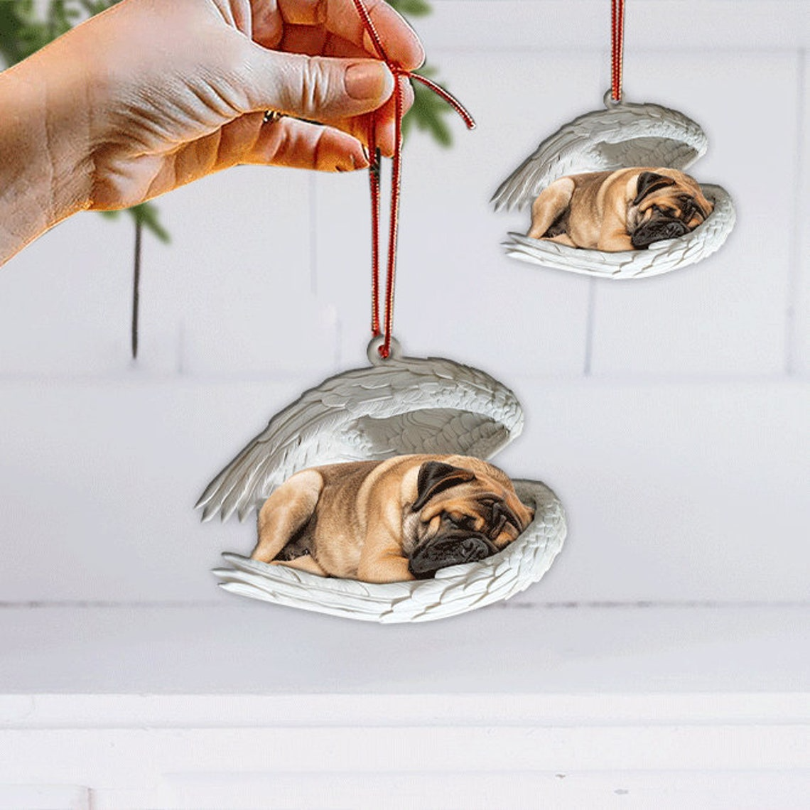 Mastiff Dog Angel Wings Car Hanging Ornament, Dog Sleeping Angel Christmas Ornament