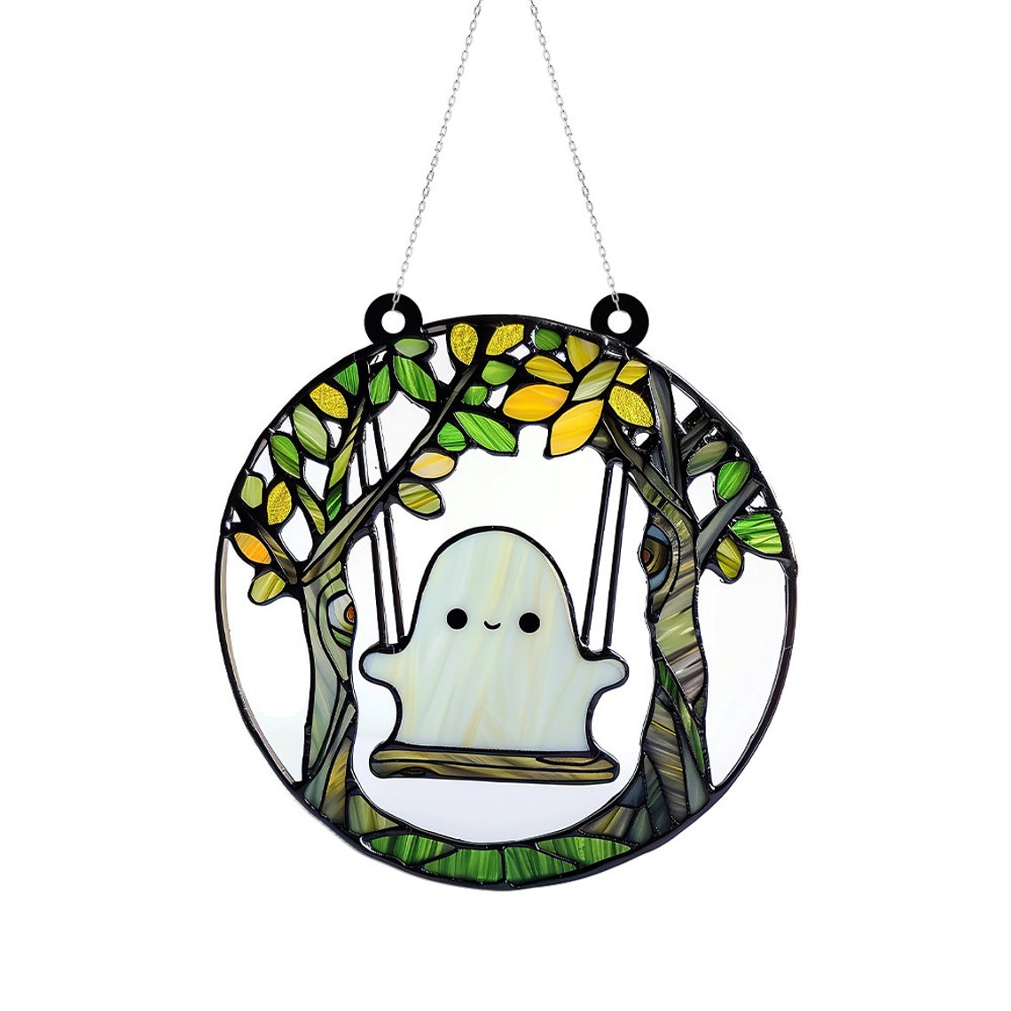 Funny Ghost Halloween Window Suncatcher Ornament, Classic Ghost Hanging Ornament