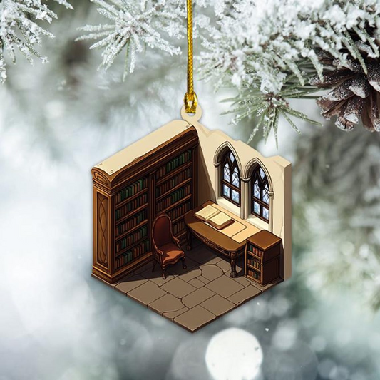 Classic Bookstore Christmas Ornament, Reading Room Christmas Ornament Holiday Decor