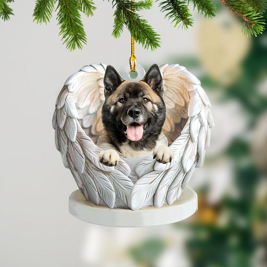 Lovely Akita Dog Angel Wings Hanging Christmas Ornament, Akita Dog Flat Christmas Ornament