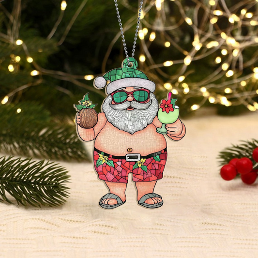 Hawaii Santa Hanging Christmas Suncatcher, Funny Santa Claus Christmas Ornament Decor