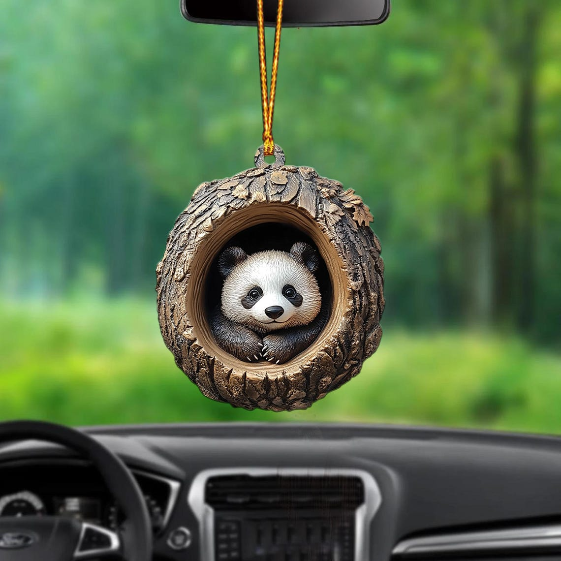 Panda Flat Hanging Christmas Ornament, Cute Panda Rearview Mirror Car Ornament Decor Holiday