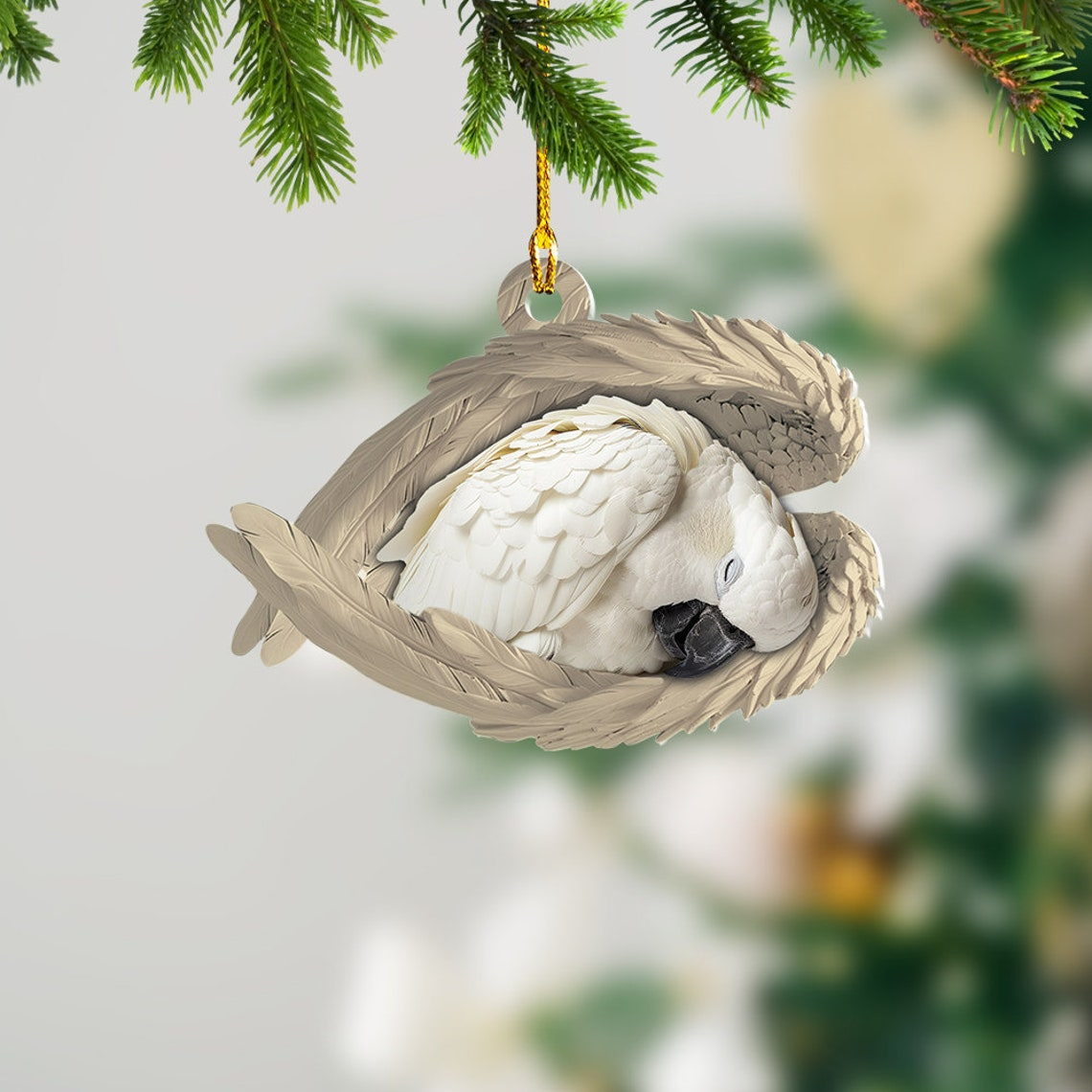 Cockatoo Sleeping Angel Christmas Ornament, Cockatoo Angel Wings Car Hanging Ornament