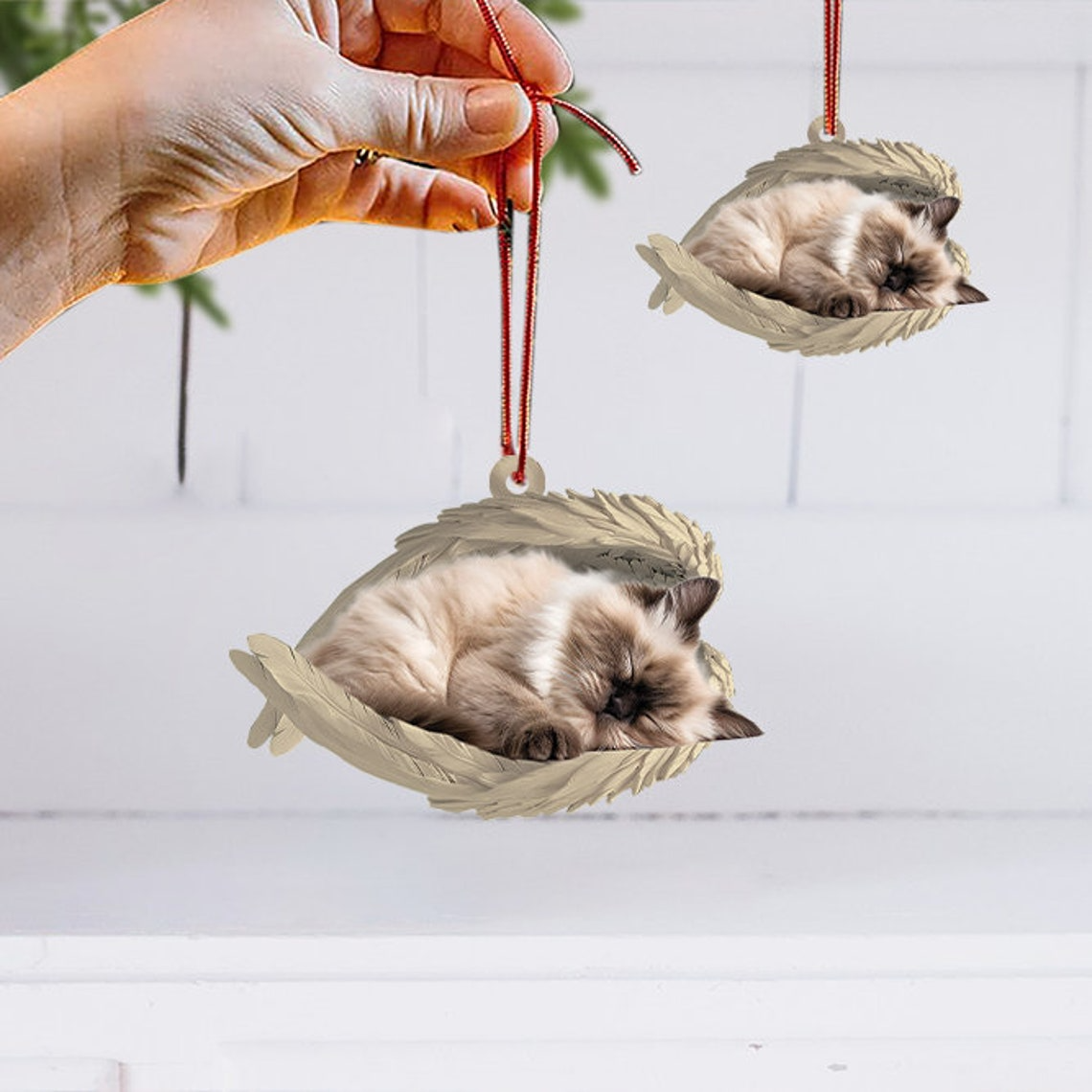 Cute Himalayan Cat Sleeping Angel Christmas Ornament, Himalayan Cat Angel Wings Hanging Ornament