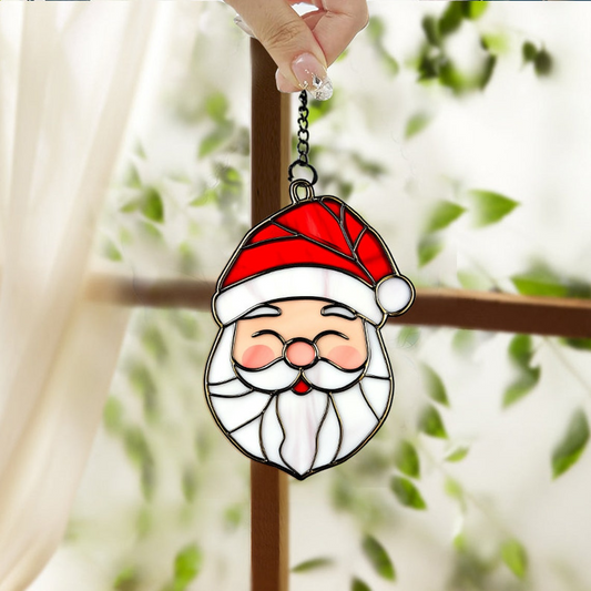 Christmas Santa Face Funny Suncatcher, Christmas Santa Claus Ornament