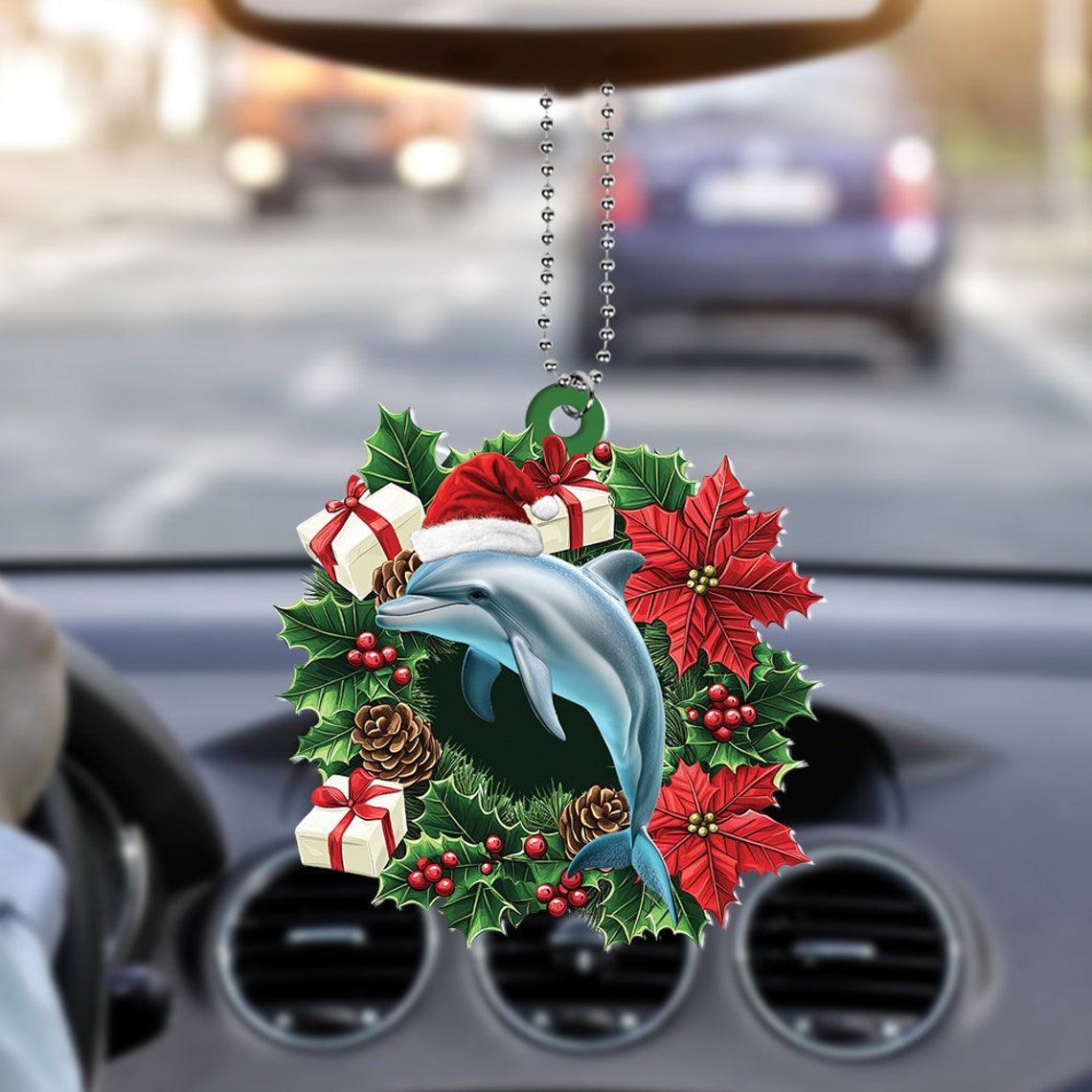 Cute Dolphin Christmas Wreath Ornament, Ornament Christmas Dolphin Hanging Decor Gift