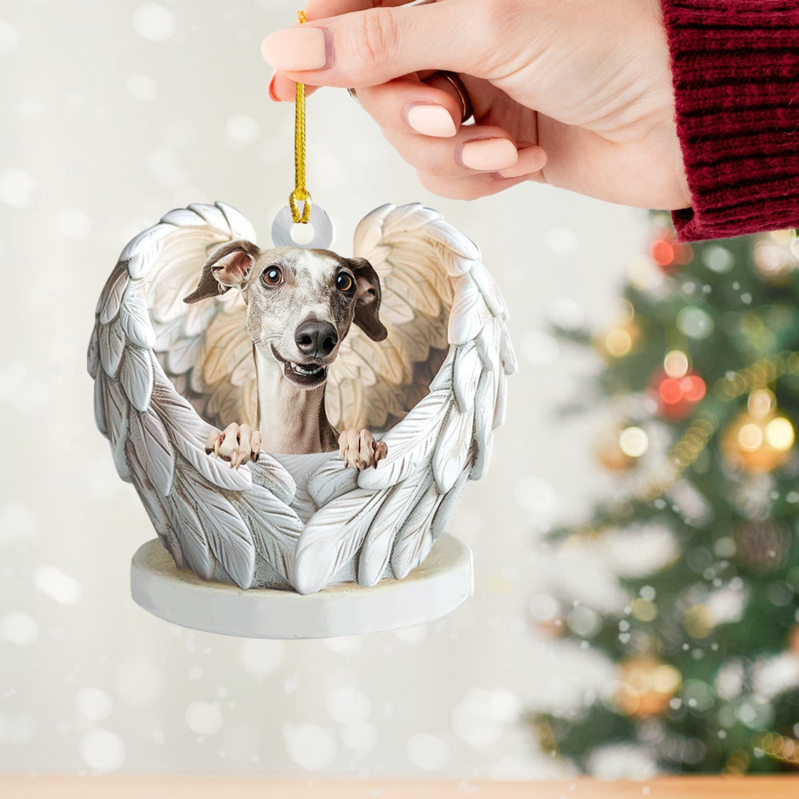 Whippet Dog Angel Wings Christmas Ornament Gift, Cute Whippet Dog Christmas Ornament Decor