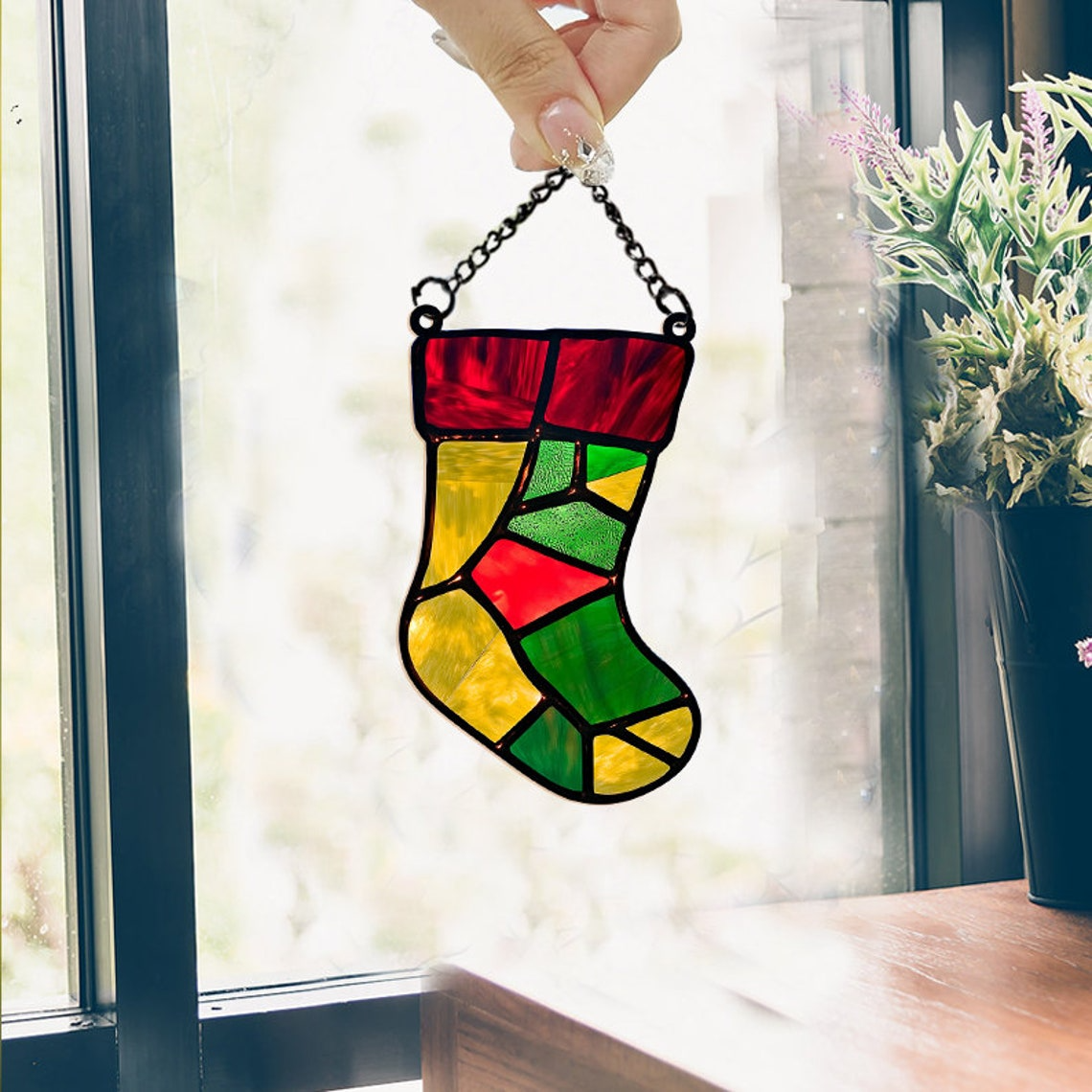 Christmas Stocking Suncatcher Ornament, Christmas Stocking Decor Gift