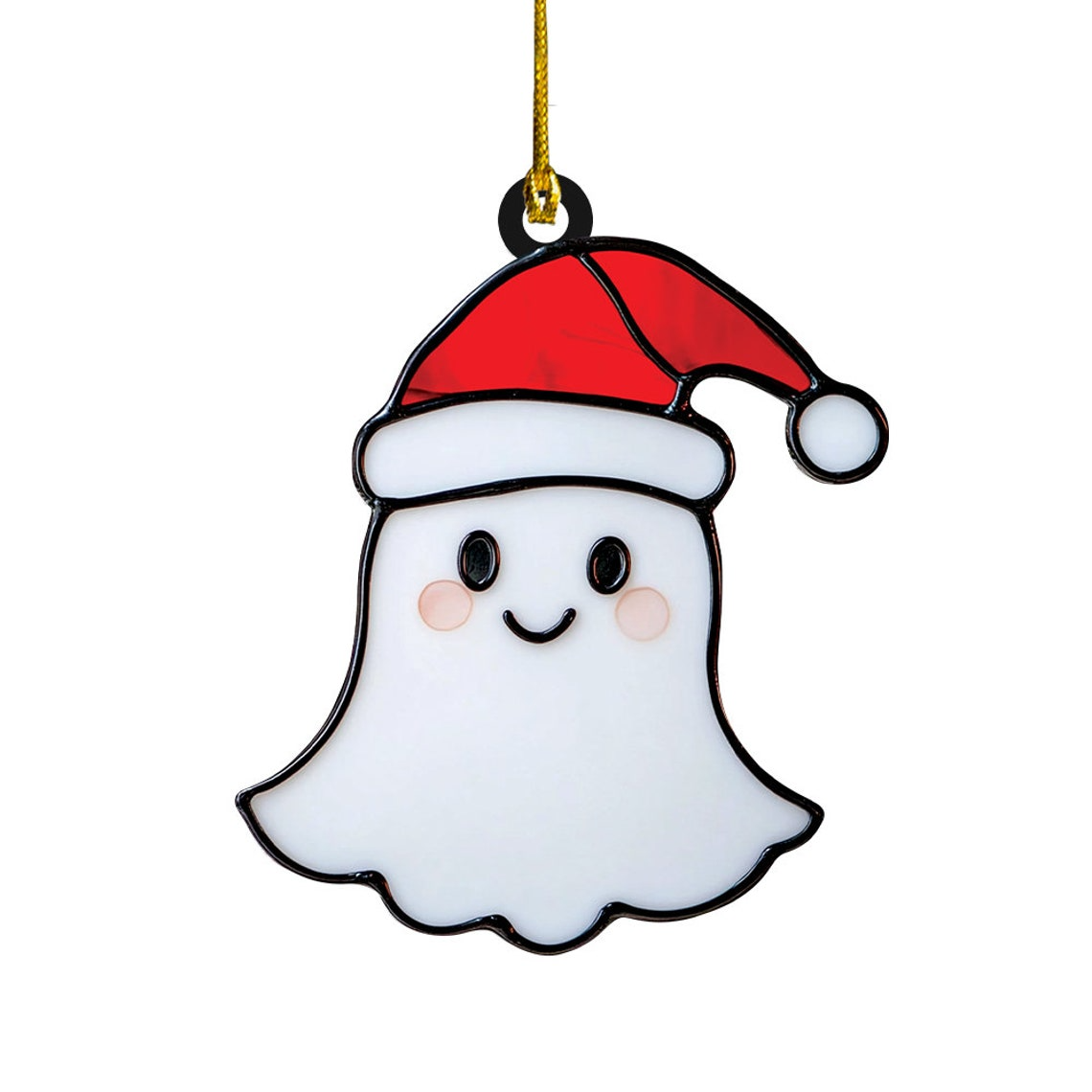 Funny Ghost With Santa Hat Halloween Suncatcher, Cute Ghost Hanging Ornament Decor