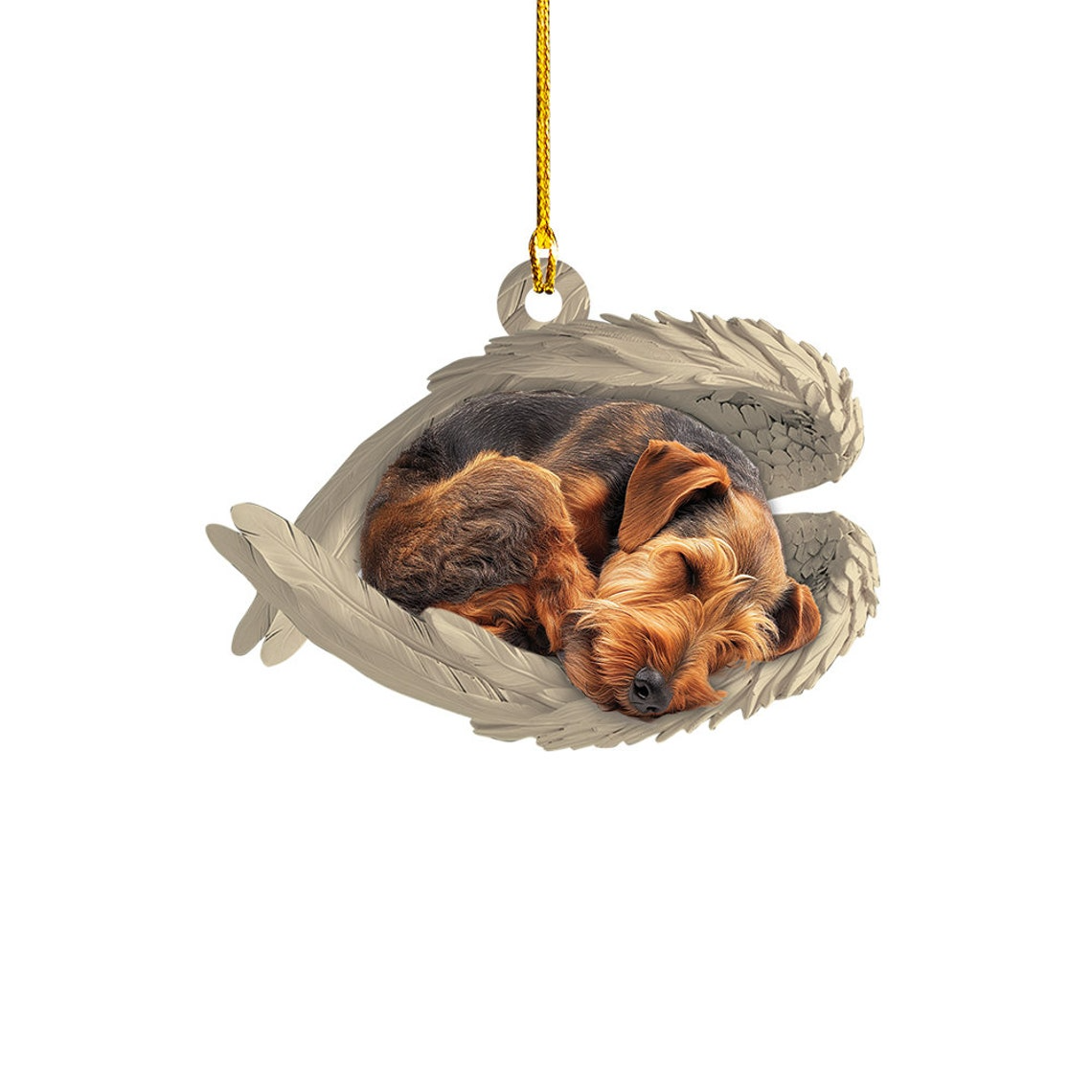 Airedale Terrier Dog Sleeping Angel Wings Ornament, Christmas Terrier Dog Car Hanging Ornament