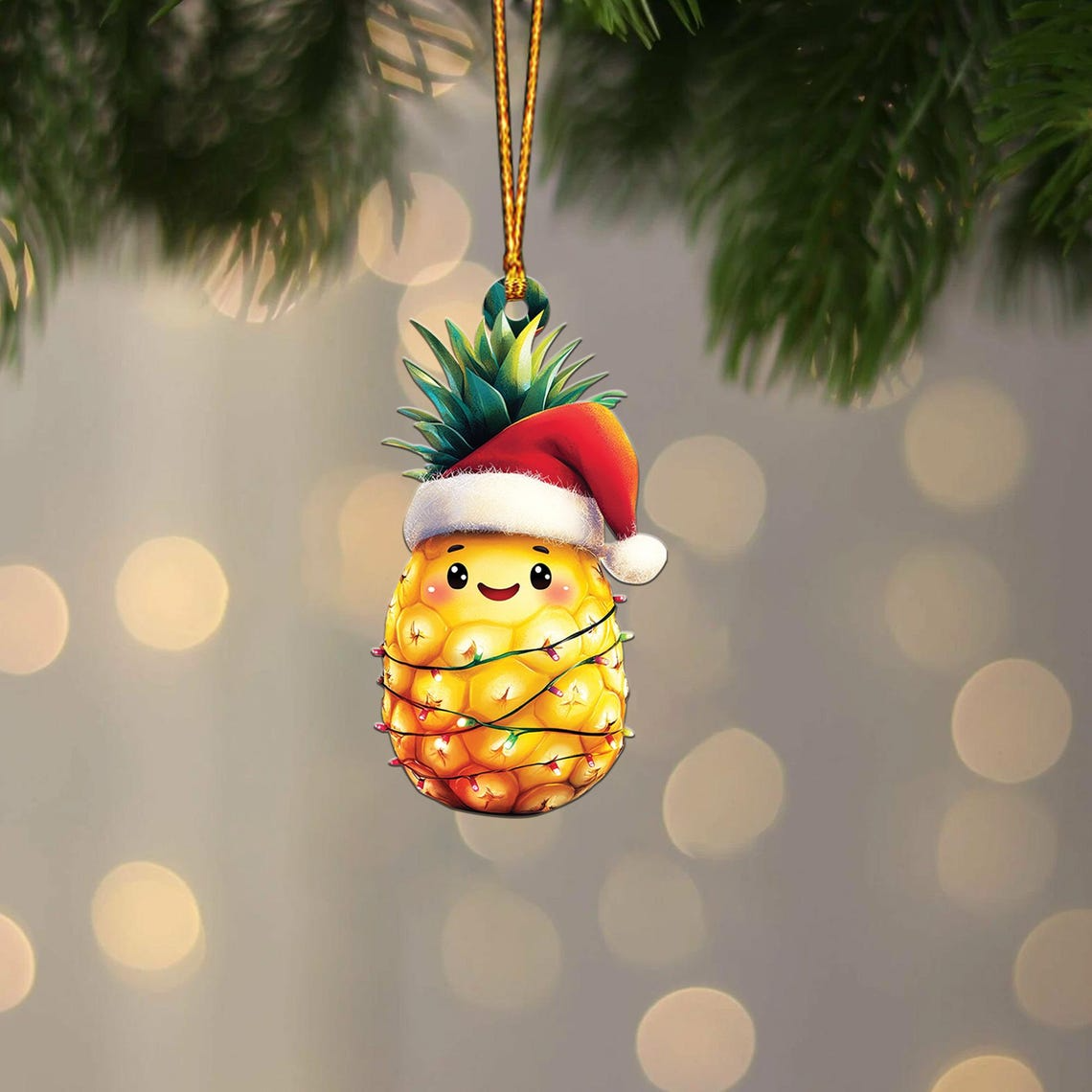 Cute Pineapple Christmas Tree Ornament, Christmas Pineapple Flat Hanging Ornament Decor