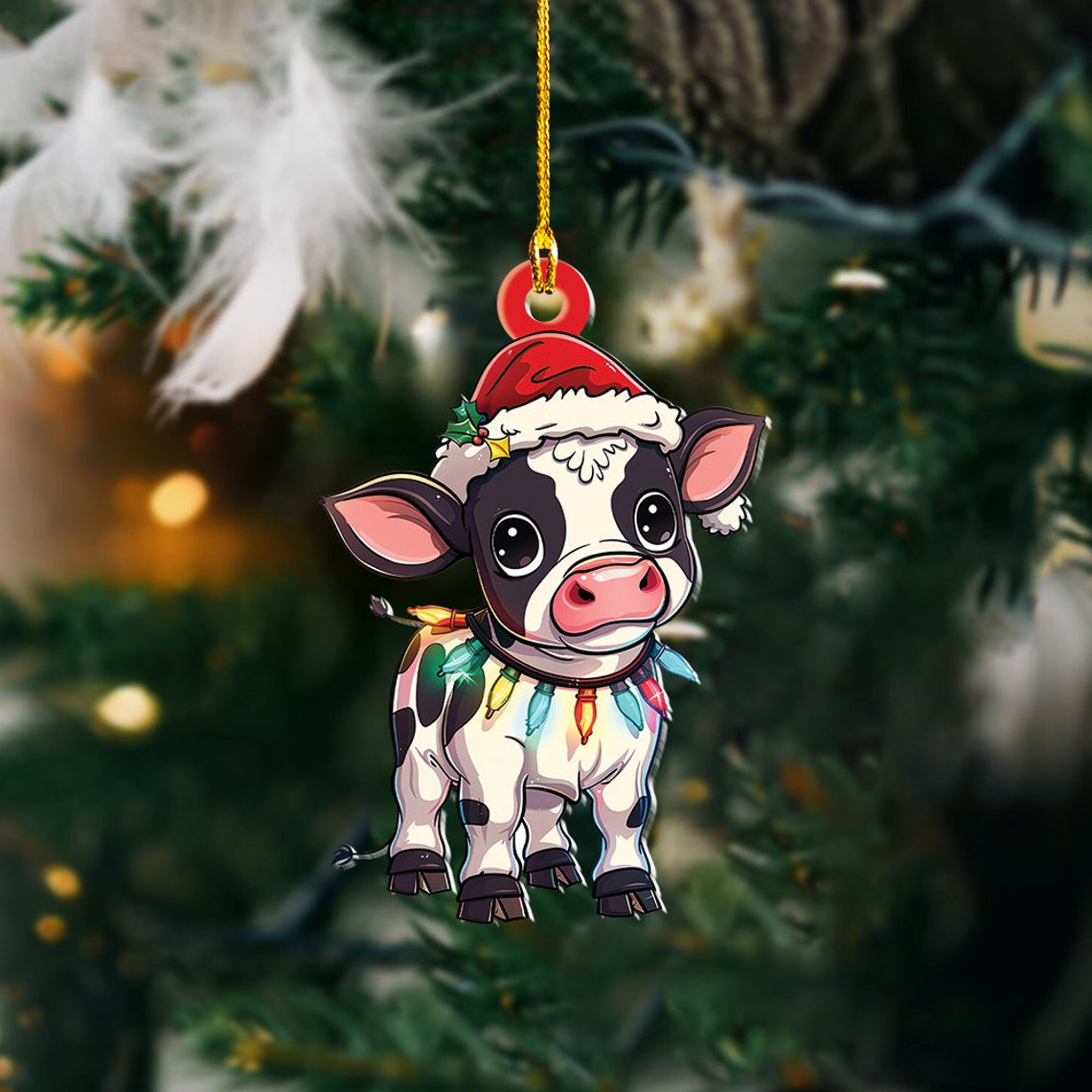 Lovely Cow Hanging Christmas Lights Ornament, Cow Christmas Tree Ornament Decor Gift Holiday