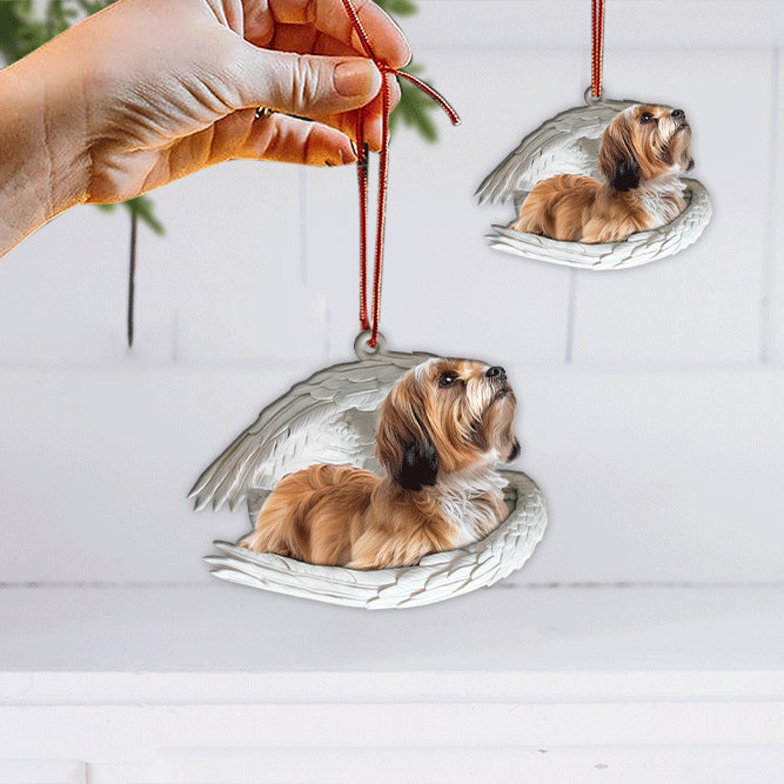 Christmas Lhasa Apso Dog Angel Wings Car Ornament, Lhasa Apso Dog Christmas Ornament Decor Gift