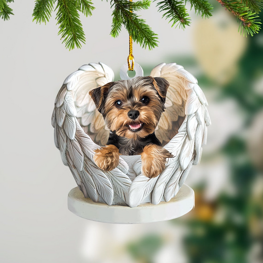 Morkie Dog Angel Wings Christmas Ornament, Morkie Dog Hanging Christmas Ornament Gift