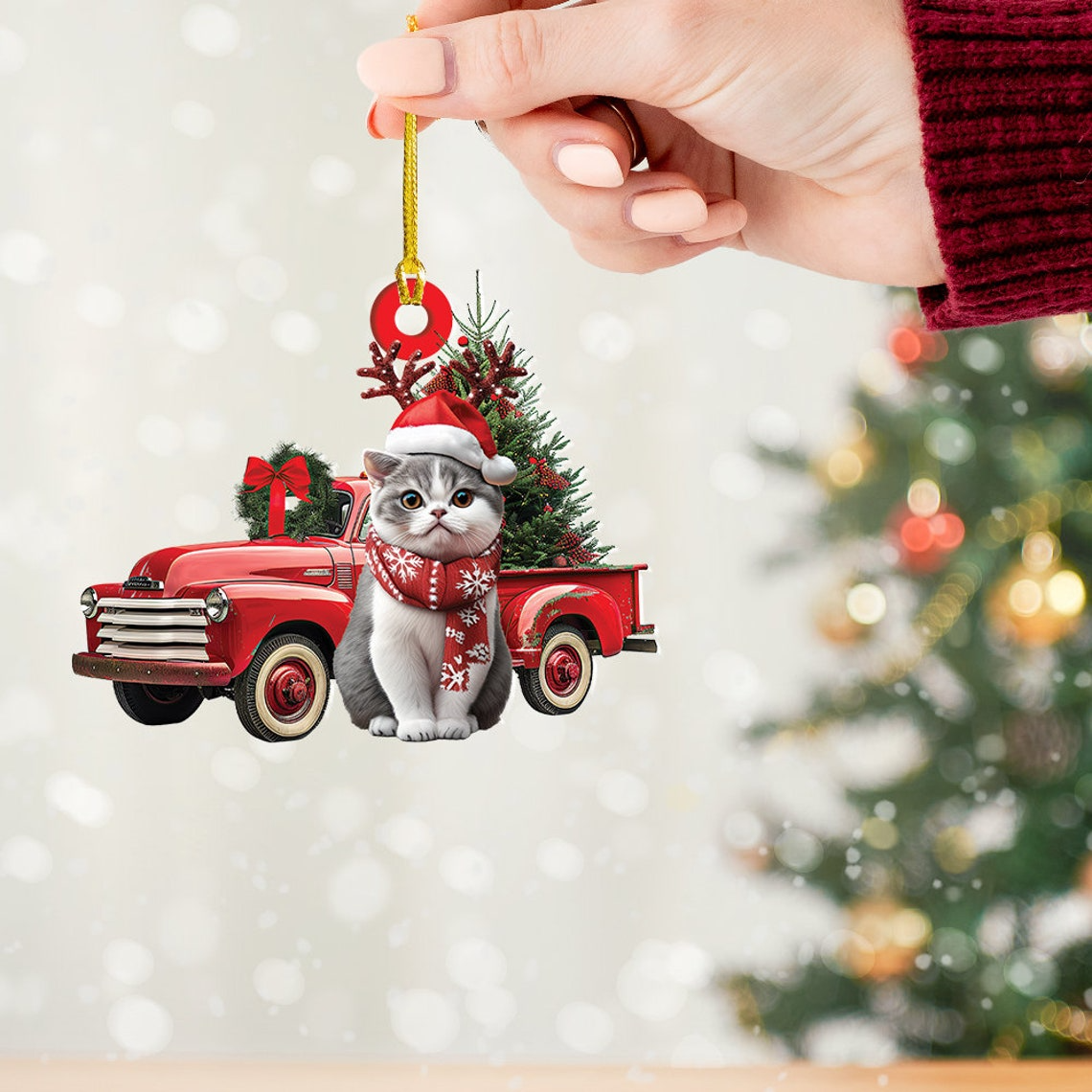 Scottish Straight Cat Christmas Ornament Gift, Christmas Cat Car Hanging Ornament Decor