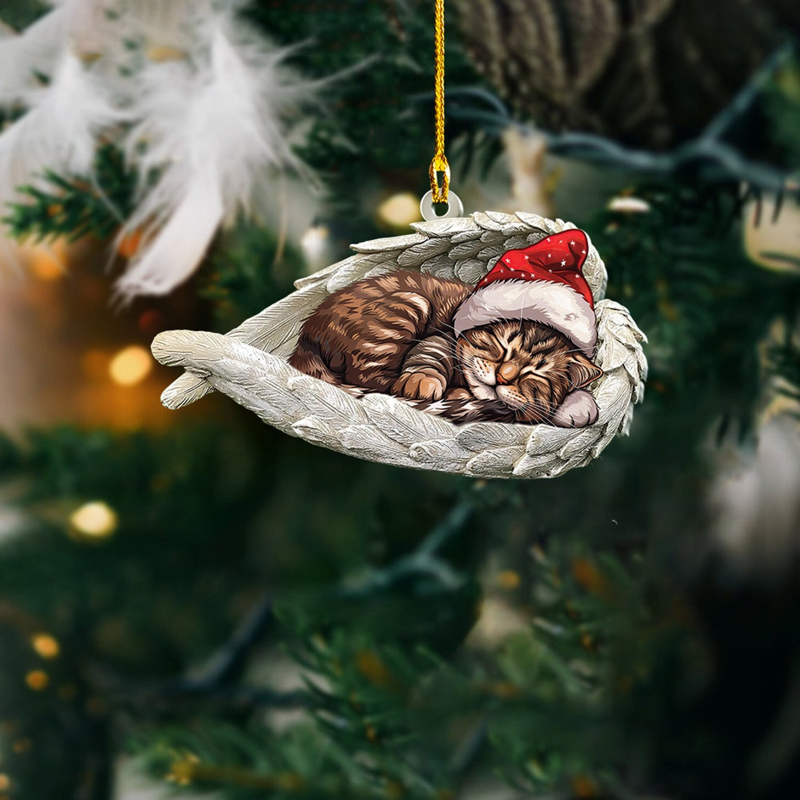 Lovely Cat Angel Wings Christmas Ornament, Cute Cat Sleeping Angel Hanging Ornament Christmas