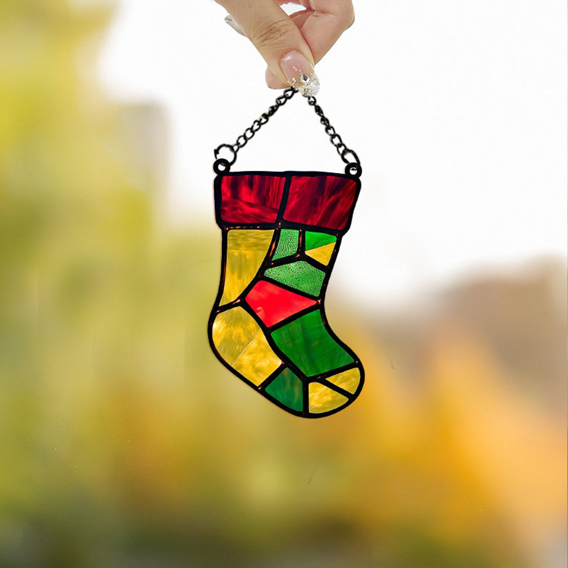 Christmas Stocking Suncatcher Ornament, Christmas Stocking Decor Gift