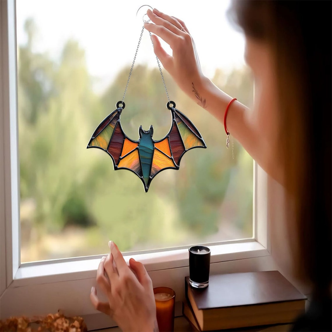 Unique Bat Hanging Suncatcher Ornament, Halloween Hanging Home Decor Ornament