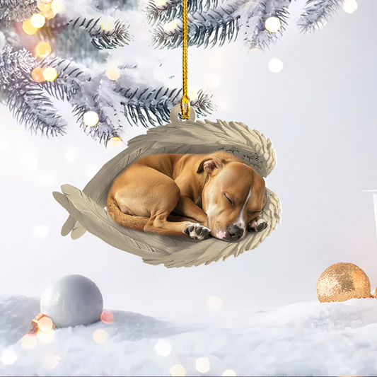 Pit Bull Dog Sleeping Angel Wings Christmas Ornament, Pitbull Dog Hanging Christmas Ornament Gift