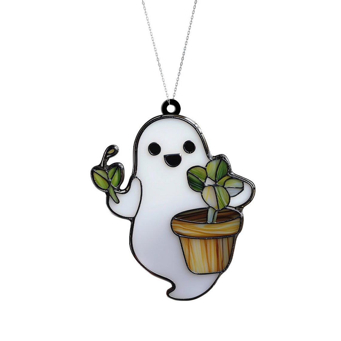 Ghost Plant Tree Window Suncatcher Ornament, Cute Ghost Gardening Ornament Decor