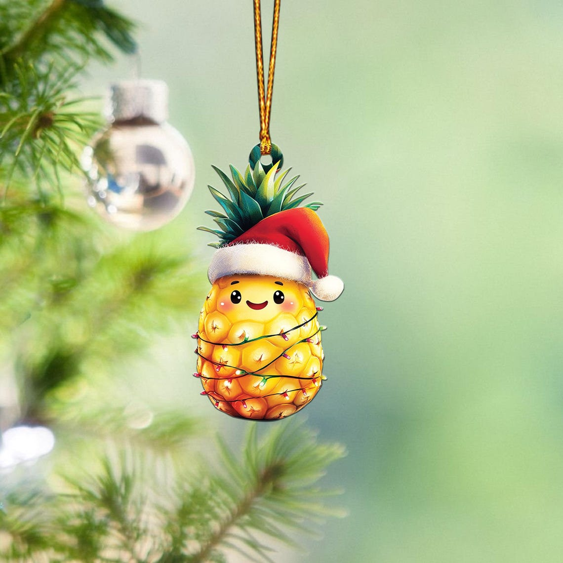 Cute Pineapple Christmas Tree Ornament, Christmas Pineapple Flat Hanging Ornament Decor