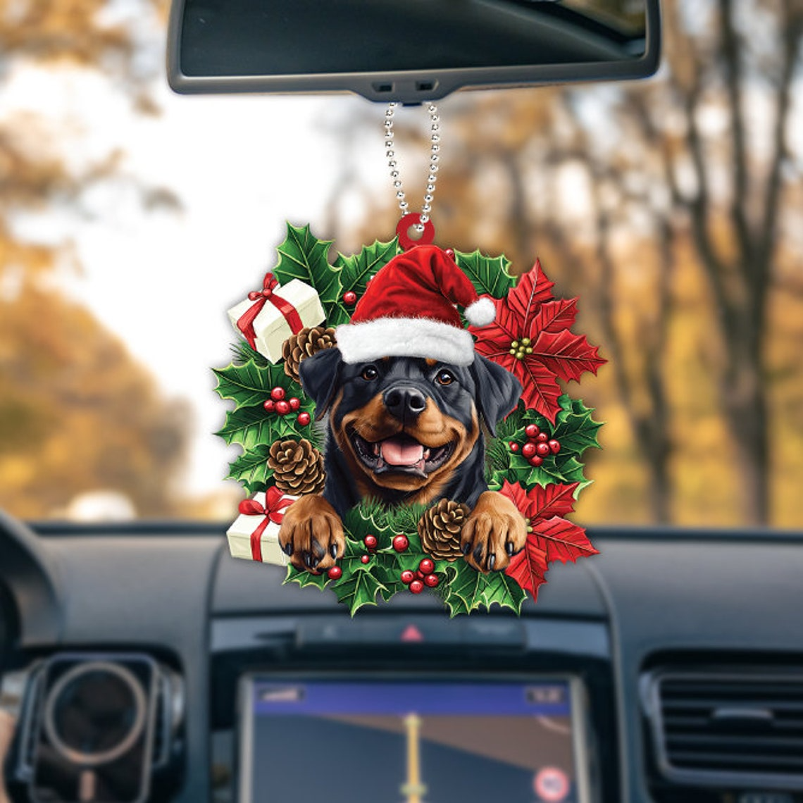 Rottweiler Dog Christmas Wreath Ornament, Ornament Rottweiler Dog Christmas Decor Gift