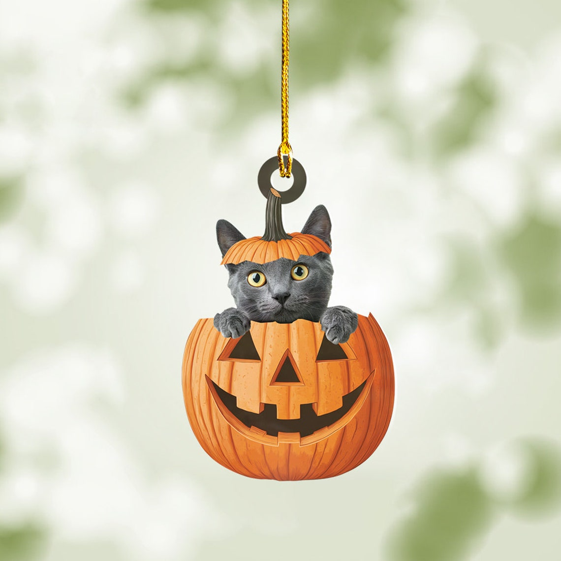 Lovely Russian Blue Cat Halloween Ornament, Russian Blue Cat Pumpkin Ornament Decor Holiday Gift