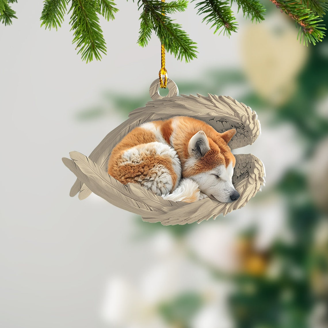 Akita Dog Sleeping Angel Wings Christmas Ornament, Akita Dog Christmas Ornament Decor Gift