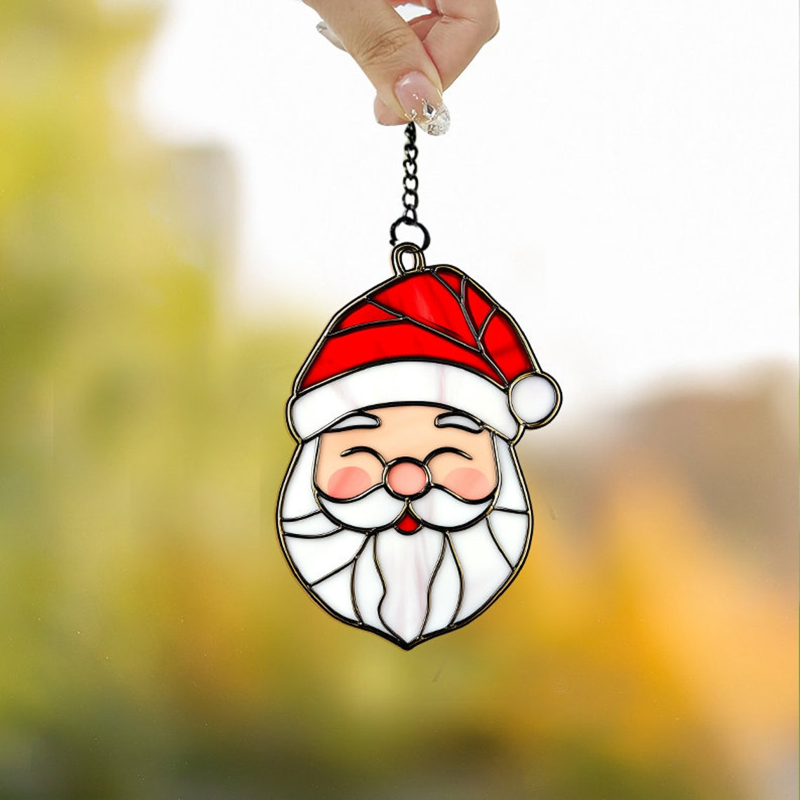 Christmas Santa Face Funny Suncatcher, Christmas Santa Claus Ornament