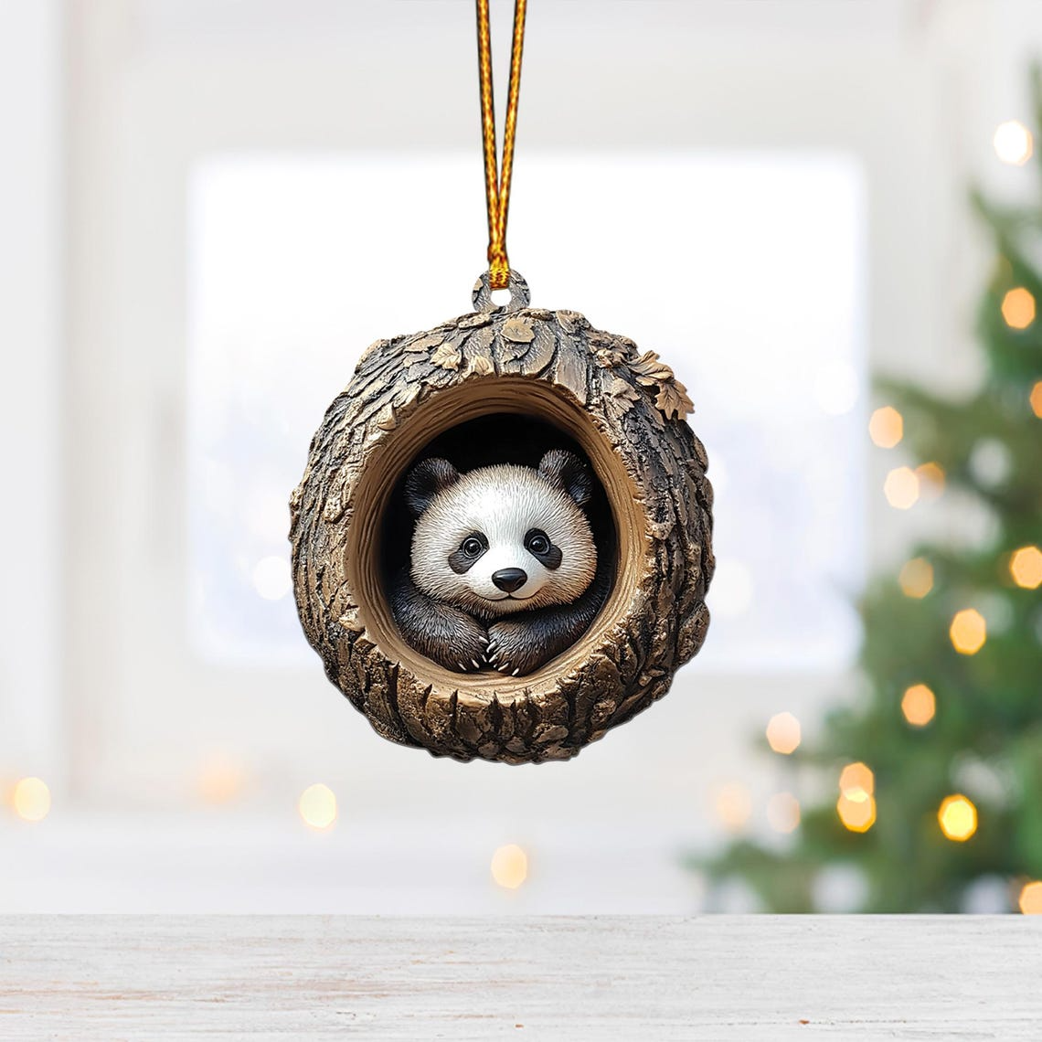 Panda Flat Hanging Christmas Ornament, Cute Panda Rearview Mirror Car Ornament Decor Holiday