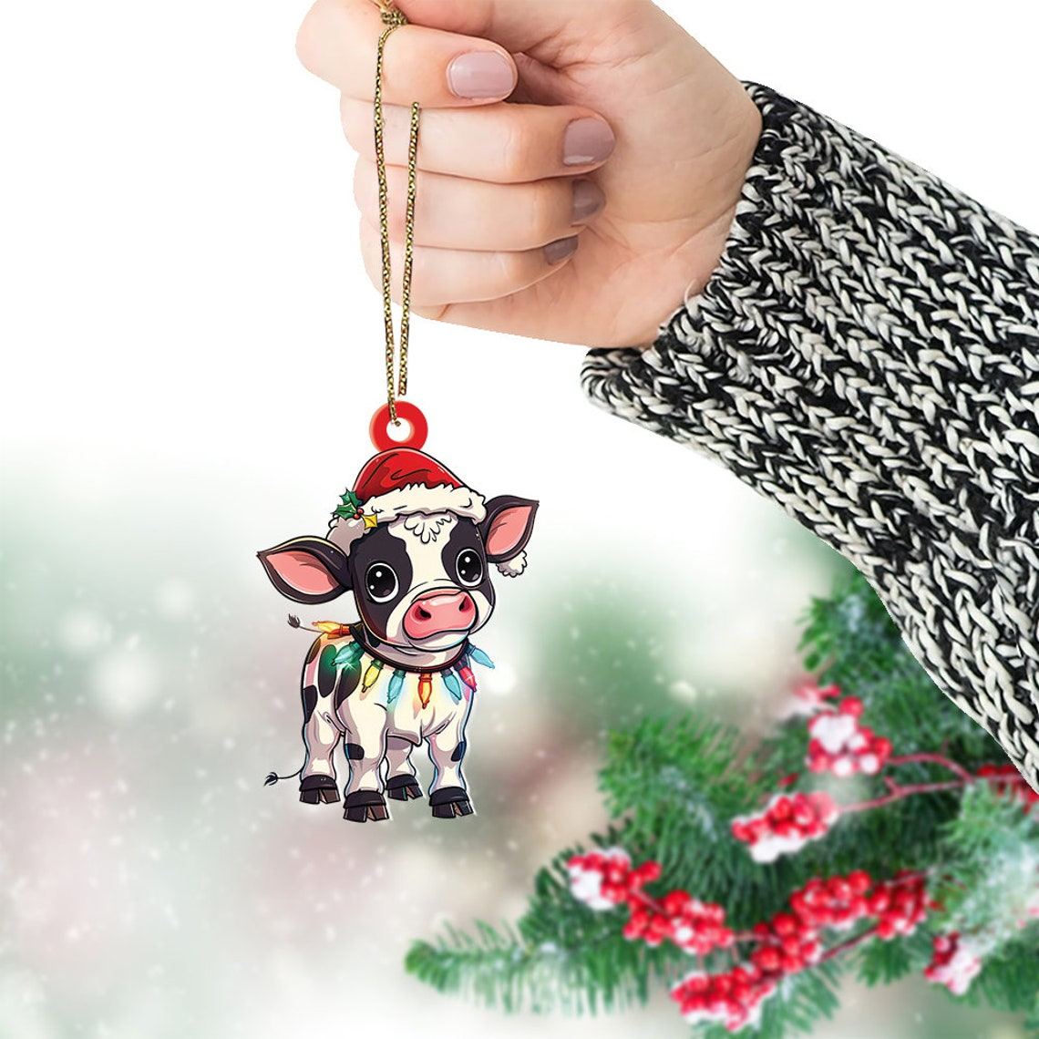 Lovely Cow Hanging Christmas Lights Ornament, Cow Christmas Tree Ornament Decor Gift Holiday