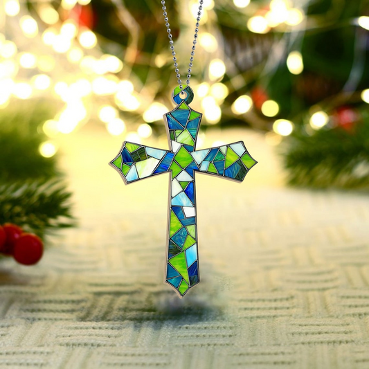 Jesus Cross Hanging Suncatcher Ornament, Jesus Cross Ornament Gift, Jesus Cross Window Suncatcher