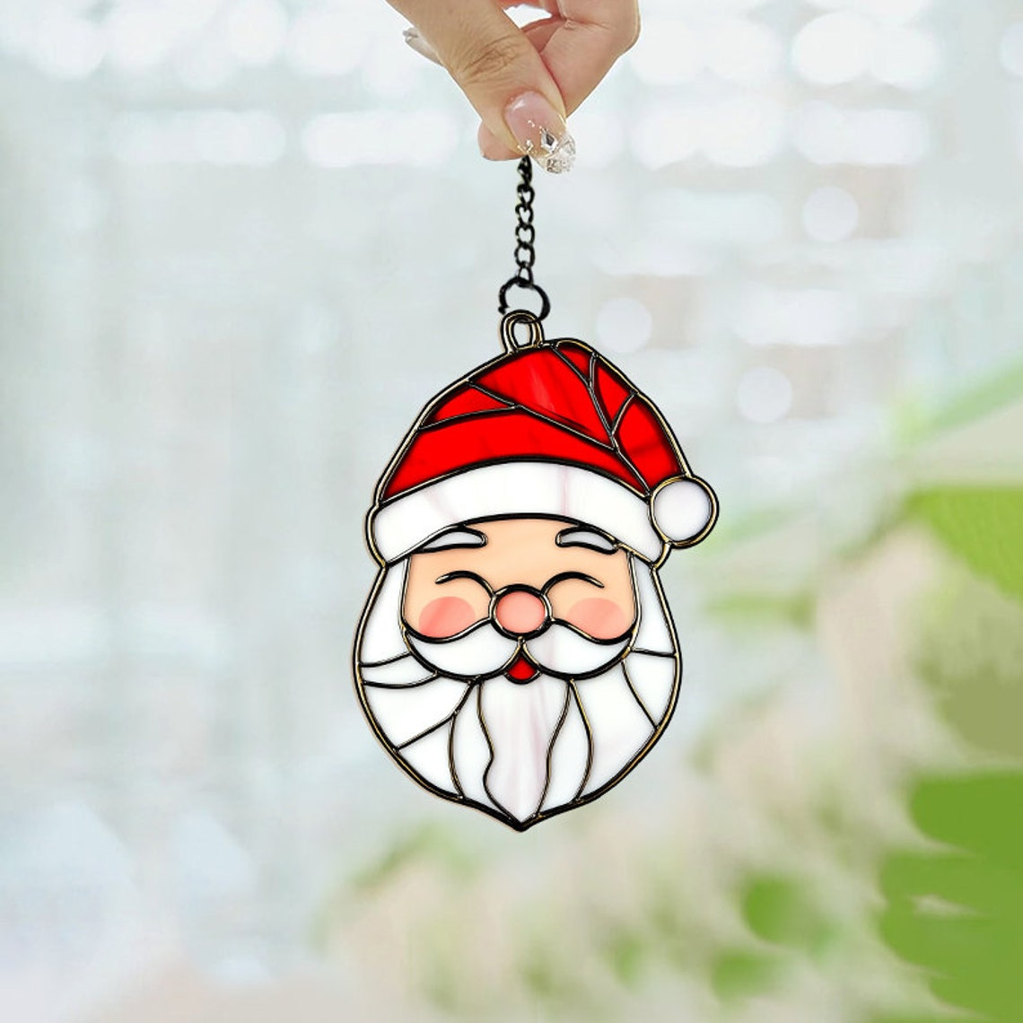 Christmas Santa Face Funny Suncatcher, Christmas Santa Claus Ornament