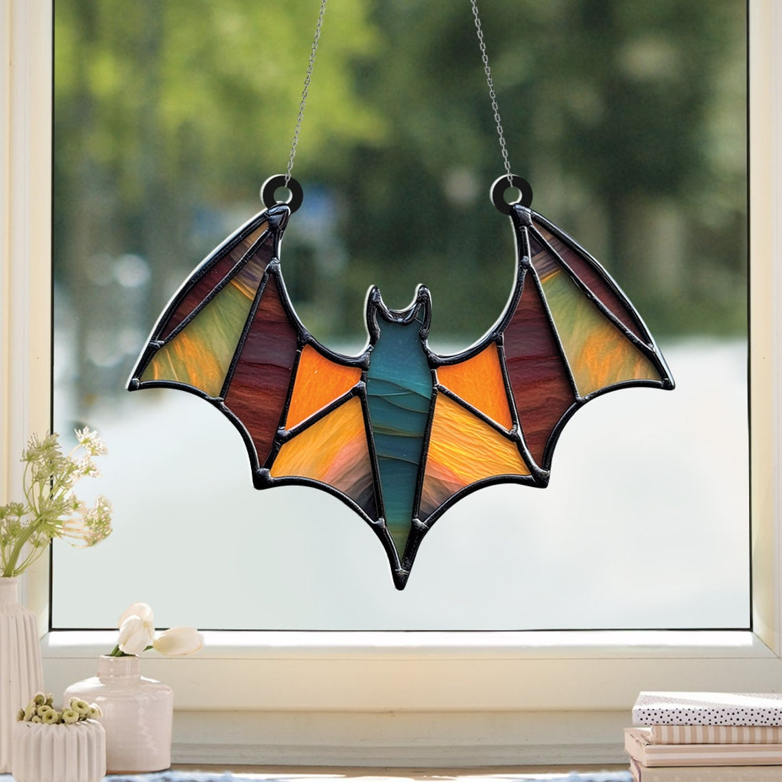 Unique Bat Hanging Suncatcher Ornament, Halloween Hanging Home Decor Ornament