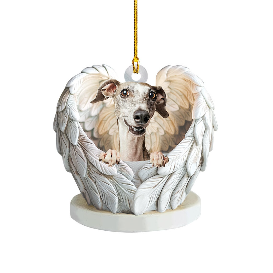 Whippet Dog Angel Wings Christmas Ornament Gift, Cute Whippet Dog Christmas Ornament Decor