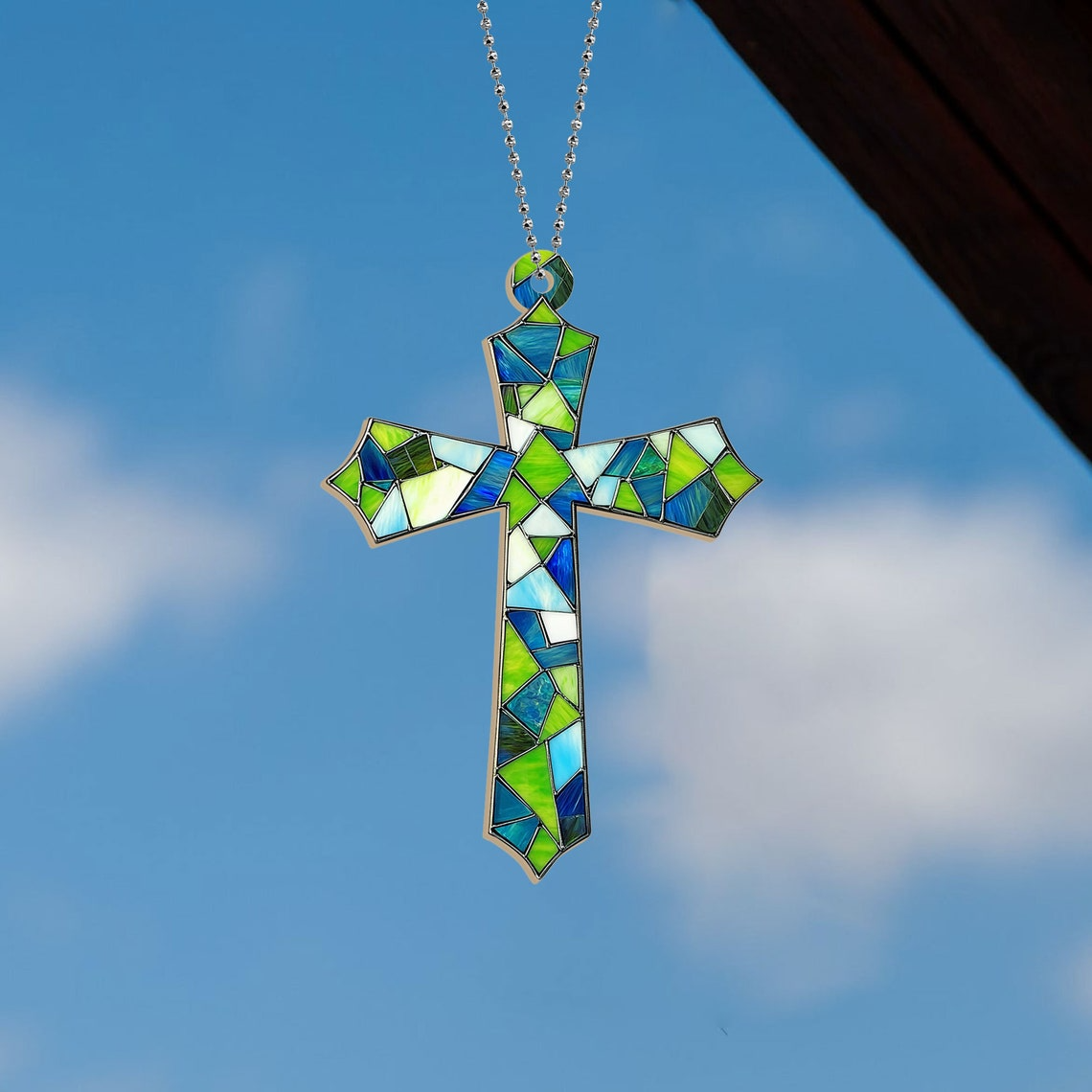 Jesus Cross Hanging Suncatcher Ornament, Jesus Cross Ornament Gift, Jesus Cross Window Suncatcher