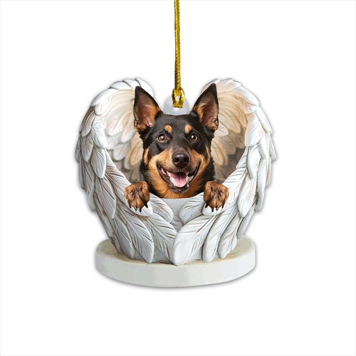 Christmas Australian Kelpie Dog Angel Wings Ornament, Cute Australian Kelpie Dog Flat Christmas Ornament Decor Gift