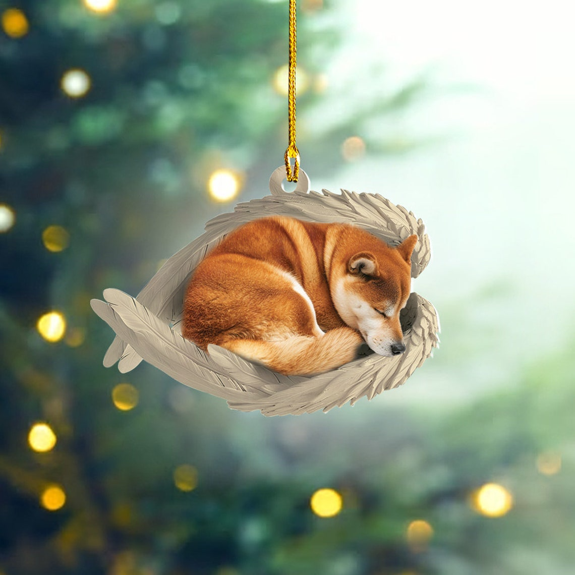 Christmas Shiba Inu Dog Sleeping Angel Wings Ornament, Shiba Inu Dog Christmas Ornament Gift