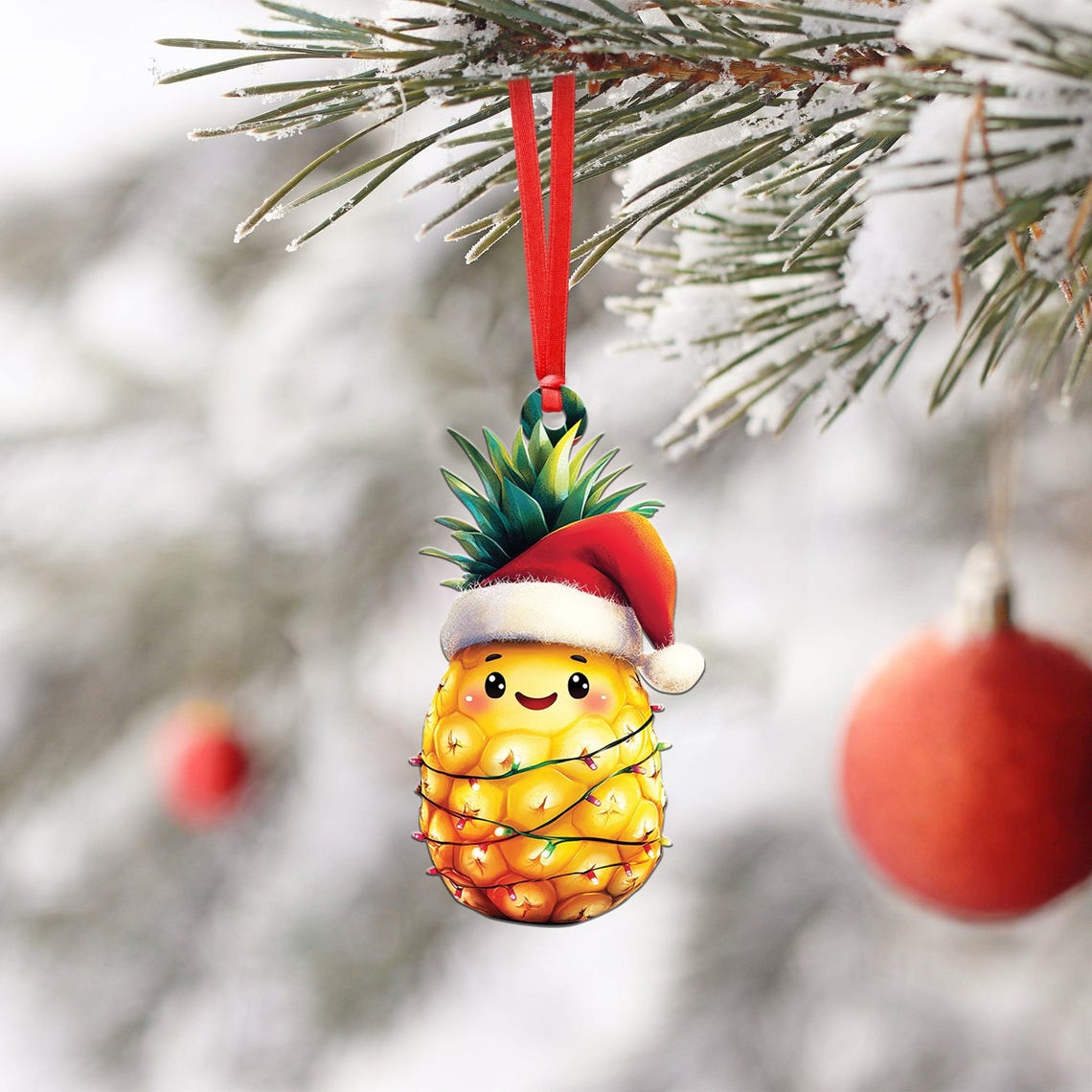 Cute Pineapple Christmas Tree Ornament, Christmas Pineapple Flat Hanging Ornament Decor