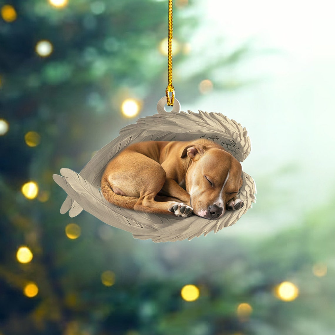 Pit Bull Dog Sleeping Angel Wings Christmas Ornament, Pitbull Dog Hanging Christmas Ornament Gift