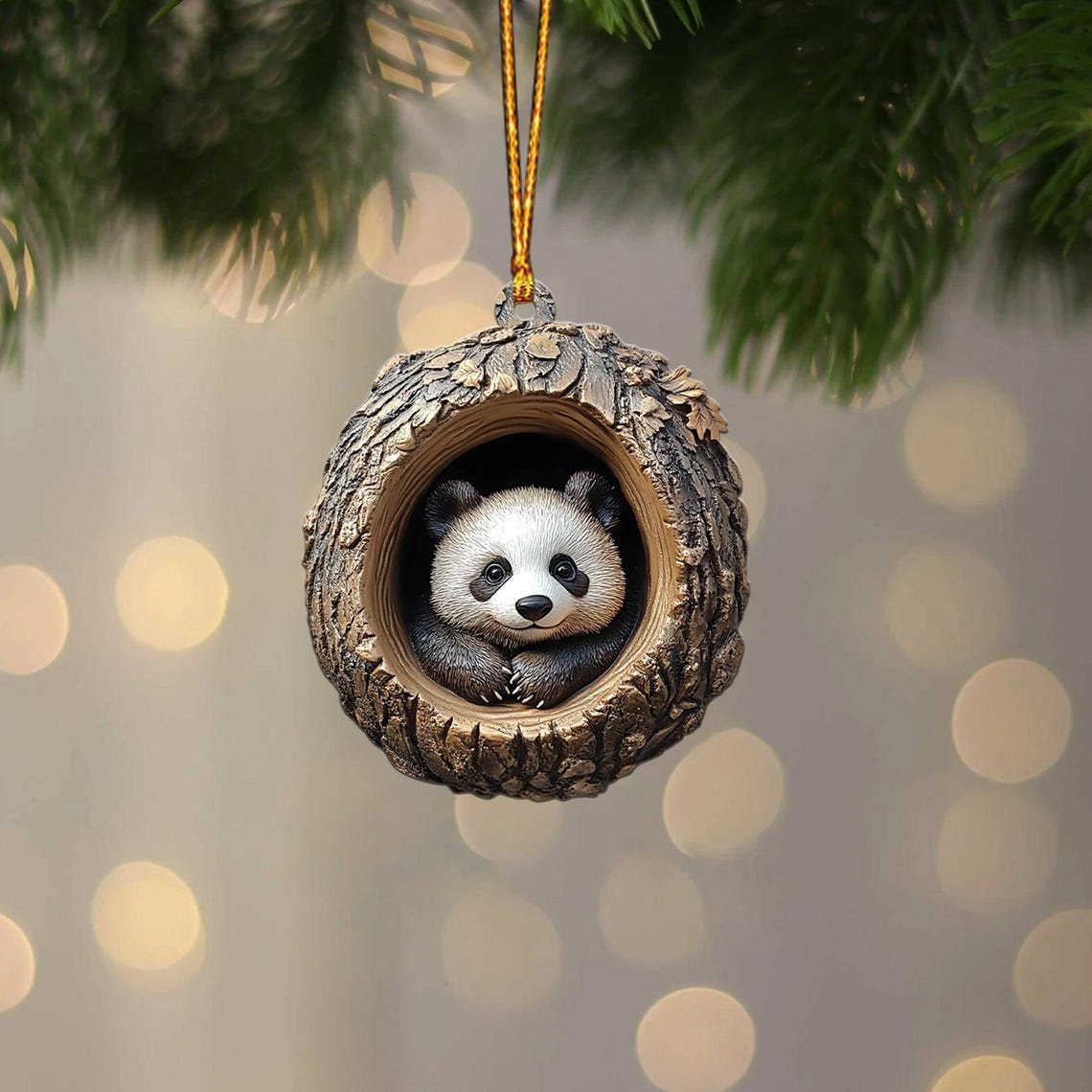 Panda Flat Hanging Christmas Ornament, Cute Panda Rearview Mirror Car Ornament Decor Holiday