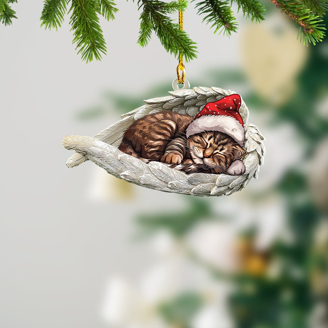 Lovely Cat Angel Wings Christmas Ornament, Cute Cat Sleeping Angel Hanging Ornament Christmas